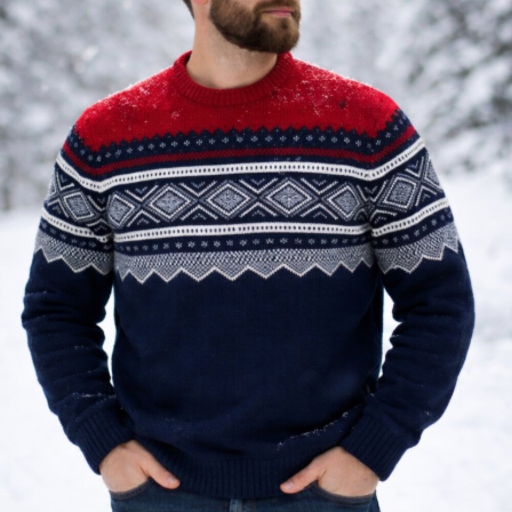 Lands' End Men’s 100% Lambswool Nordic Fair aisle Crewneck Sweater Size Large